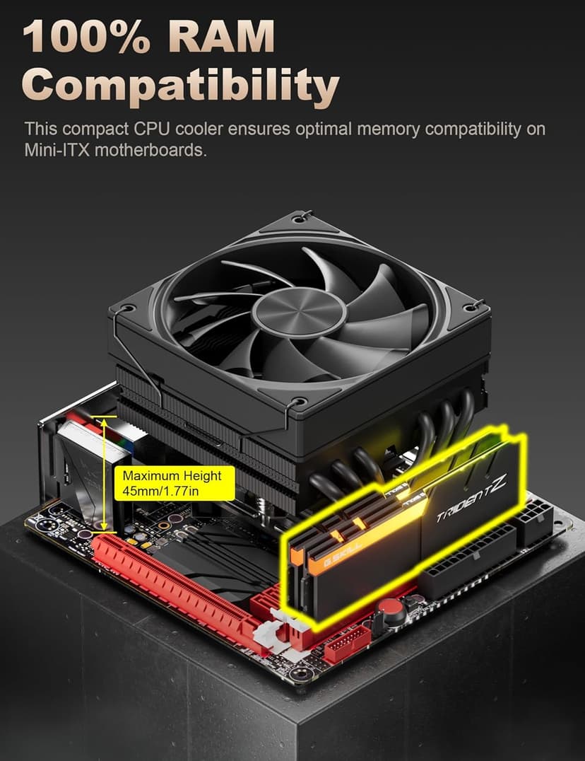 upHere Low Profile CPU Cooler Φ6mm*6 Low Profile Cooler 120mm Fan Low Profile CPU Cooler AM4 Compatible with AM5/Intel LGA 2011/2066(X79/X99)/1851/1700/1200/1150/1121/1155/1156/1366/1356/AM3/AM2/AM3+