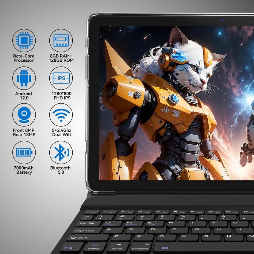 2025 Tablet 10.1 Inch 2 in 1 Android Tablet with keyboard Octa-Core 8(4+4 Virtual)+128GB Storage 1TB Expandable, 13+8MP Camera, Latest Tablets PC with Case Mouse Stylus Support 5G WiFi, IPS FHD Screen