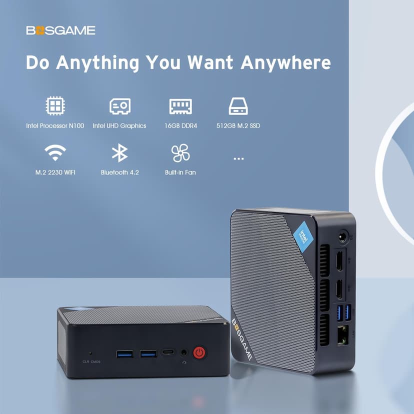 B100 Mini PC, Inte 12th N100 Processor Desktop Office PC (up to 3.4GHz) 16GB RAM, 512GB M.2 SSD, Triple Display Mini Computer, Dual HDMI Ports, 2.5G LAN, WiFi 5, Bluetooth 4.2