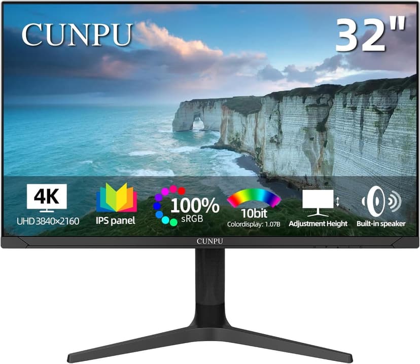 32 inch 4K UHD (3840 x 2160) Monitor IPS Ultra-Thin Computer Monitor 60Hz sRGB 100% Built-in Dual Speakers HDR10 VESA DisplayPort HDMI Height/Tilt/Pivot Adjustment