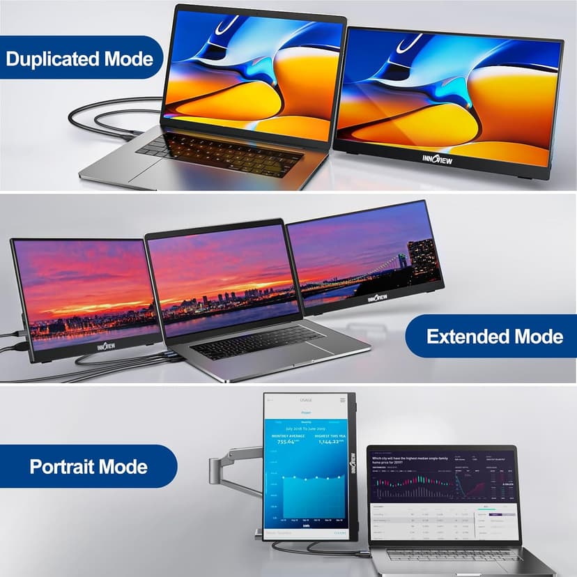InnoView Portable Monitor 15.6" 1080P Portable Monitors for Laptop with Protective Sleeve Built-in 90° Adjustable Stand USB C HDMI Ultra-Slim Portable Laptop Monitor for MacBook Phone PS Xbox Switch
