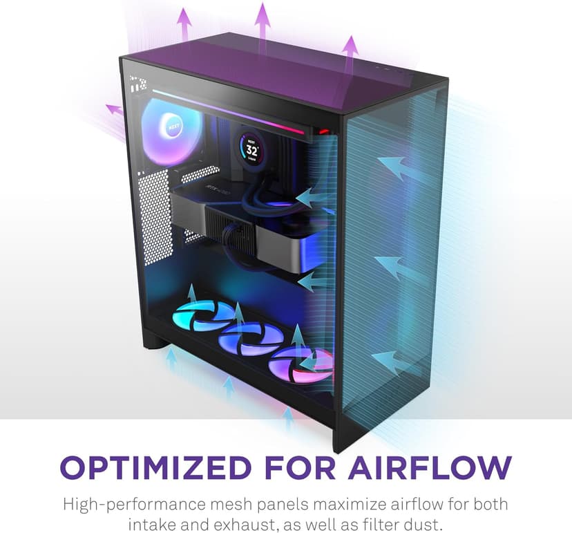 NZXT H7 Flow 2024 - Mid-Tower ATX Airflow Case - Includes Pre-Installed 3 x 120mm Fans - Supports Bottom Fans for Dedicated GPU Cooling - Cable Management - Black