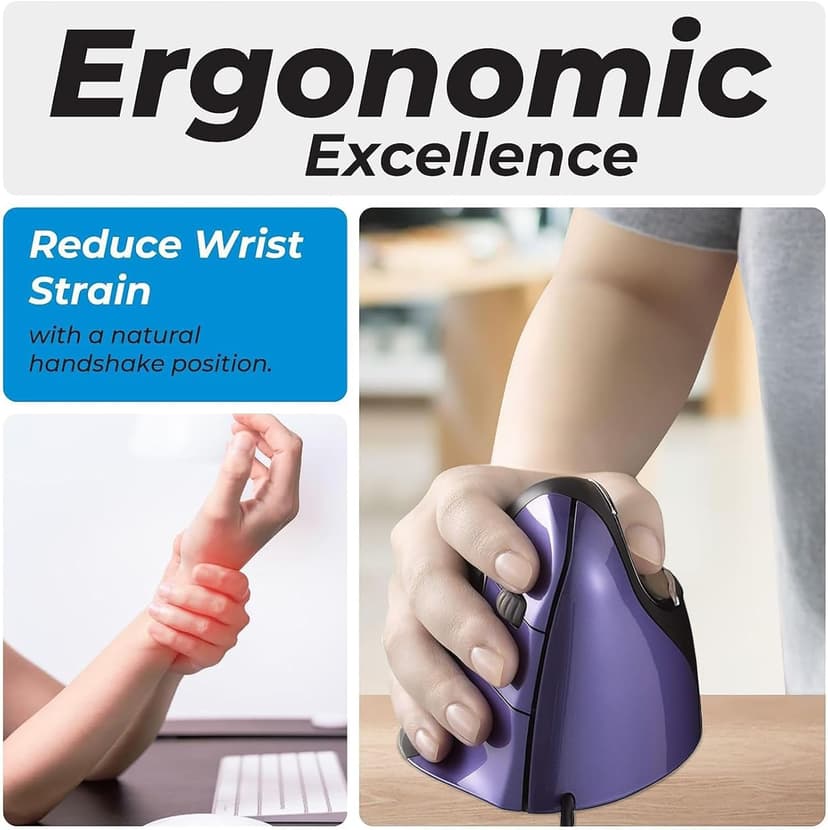 Evoluent VM4S Vertical Mouse 4 Small for Right Hand – Ergonomic Mouse Wired USB, Helps Reduce Carpal Tunnel, Adjustable Speed & Programmable Buttons, Vertical Ergonomic Wired Mouse, Gaming/Office Use