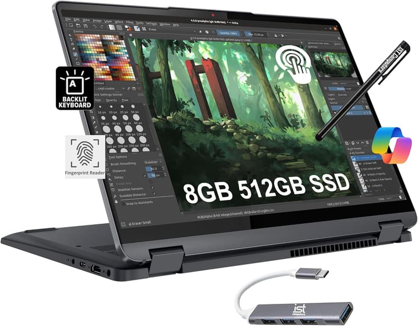 Lenovo IdeaPad Flex 5i 2-in-1 Laptop (14" FHD+ Touchscreen, Intel Core i3-1215U, 8GB RAM, 512GB SSD) Convertible, Fingerprint, Backlit, FHD Webcam, 9-Hr Battery Life, IST Pen & HUB, Win 11 Home, Grey