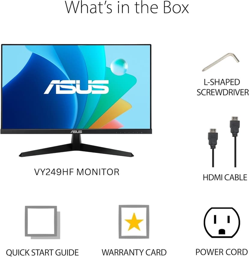 ASUS 24” (23.8-inch viewable) Eye Care Monitor (VY249HF) - Full HD, IPS, 100Hz, IPS, SmoothMotion, 1ms, Adaptive Sync, Blue Light Filter, Flicker Free, HDMI, VESA Mountable, 3 Year Warranty