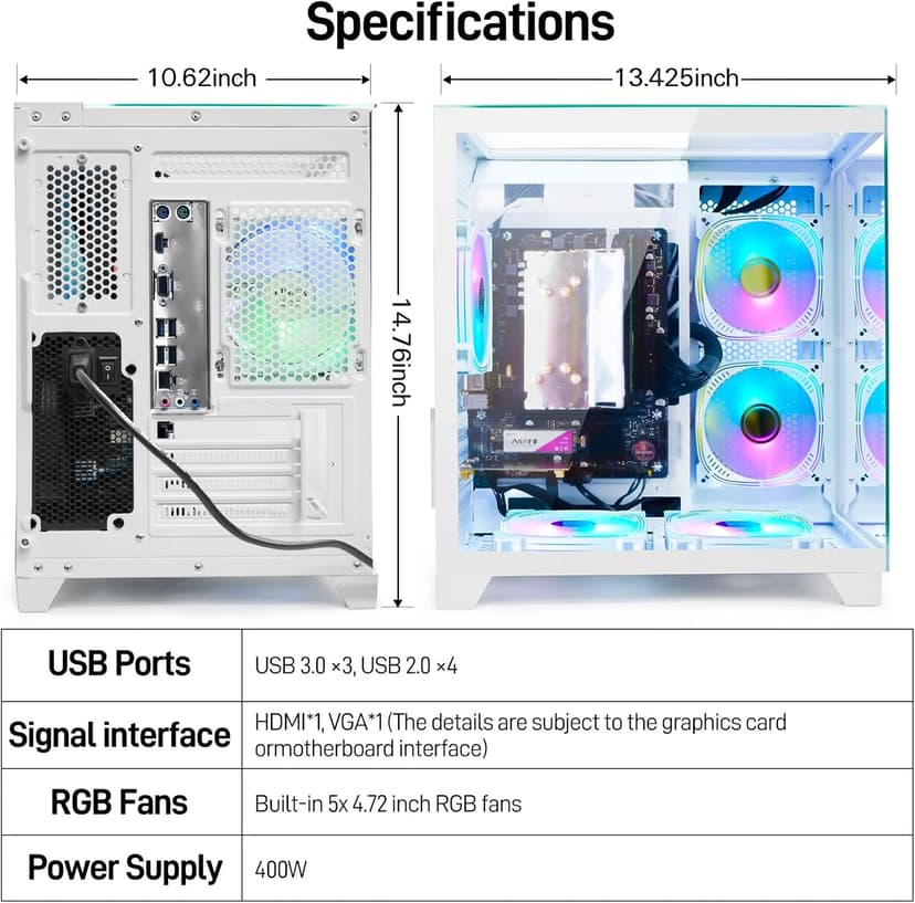 LXZ Desktop PC Computer Ryzen 5-5600GT 8 core 3.6GHz, 16G DDR4 RAM, 512G NVME SSD, Tower Computer with 400W Power Supply for Working, Home and Office (White)