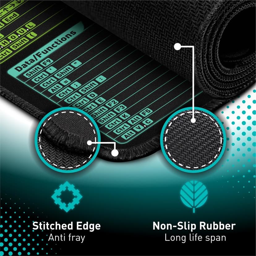 Pixiecube Excel Shortcut Keys Mouse Pad - Extended Large XL Cheat Sheet Gaming Mousepad | PC Office Spreadsheet Keyboard Mat | Non-Slip Stitched Edge