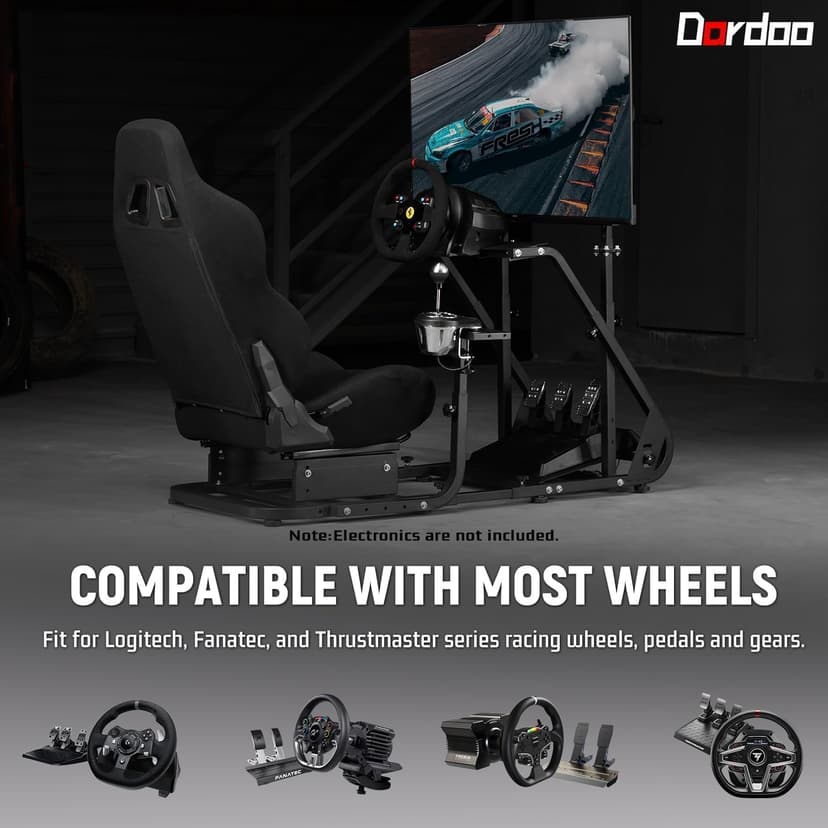 Dardoo g923 Racing Simulator Cockpit with Monitor Mount and Black Seat Adjustable Fits For Logitech g29 g920, Thrustmaster t300 Simulated Cockpit Without Shifter, Wheel, Pedals and Display