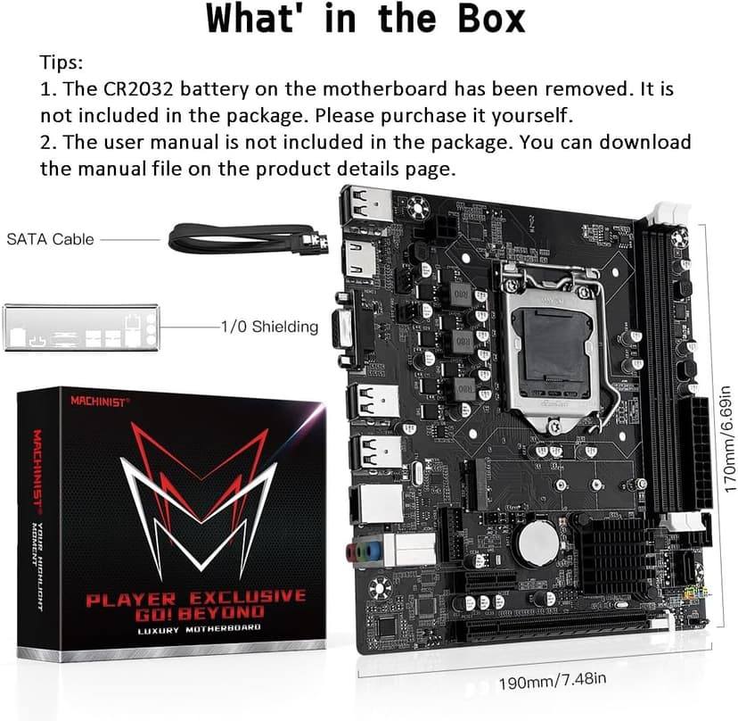 MACHINIST H61 LGA 1155 (Intel 2th/3th Gen) Gaming Motherboard, Flex-ATX Computer Motherboards Support PCIe 2.0, 100M LAN, DDR3, SATA M.2 for Intel i3,i5,i7/Xeon E3 V2/Pentium