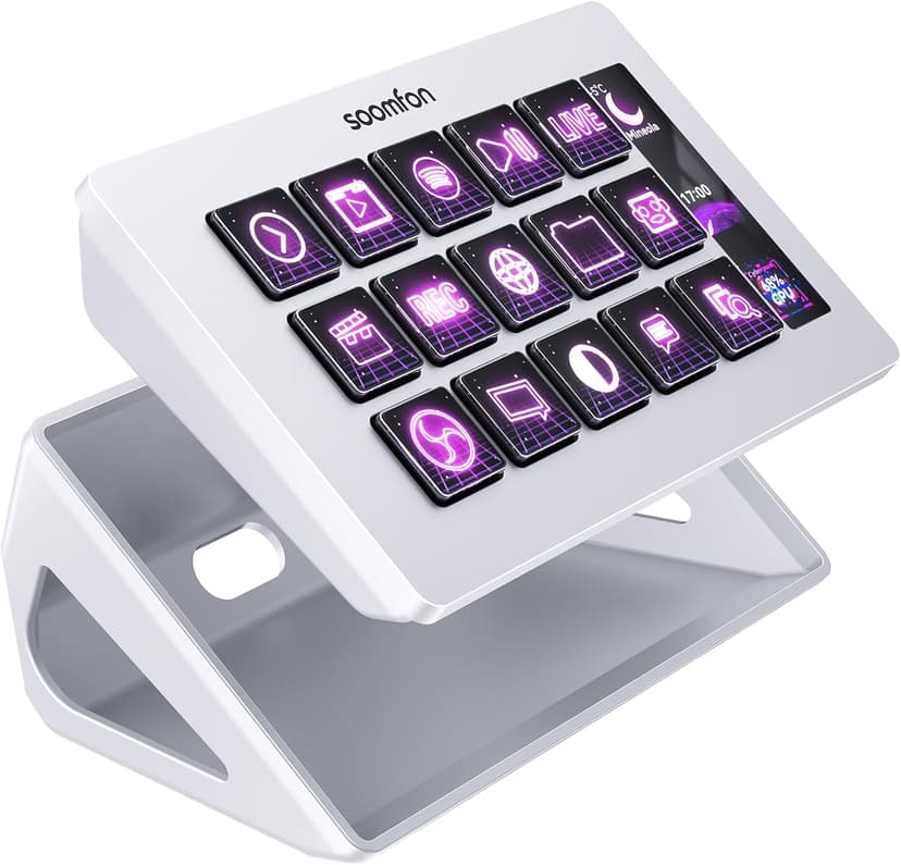 SOOMFON Stream Controller Stream Control Deck with 15 LCD Macro Keys Customizable for Content Creators Streaming Gaming to Trigger Actions in OBS, YouTube, Twitch and More, Compatible with PC & MAC