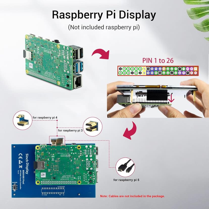 ELECROW 5-Inch Resistive Touch Screen TFT LCD Display, 800x480 HD Resolution, Compatible with Raspberry Pi 5/4/3/2B/Zero, Banana Pi, Jetson Nano, Windows 11/10/8/7