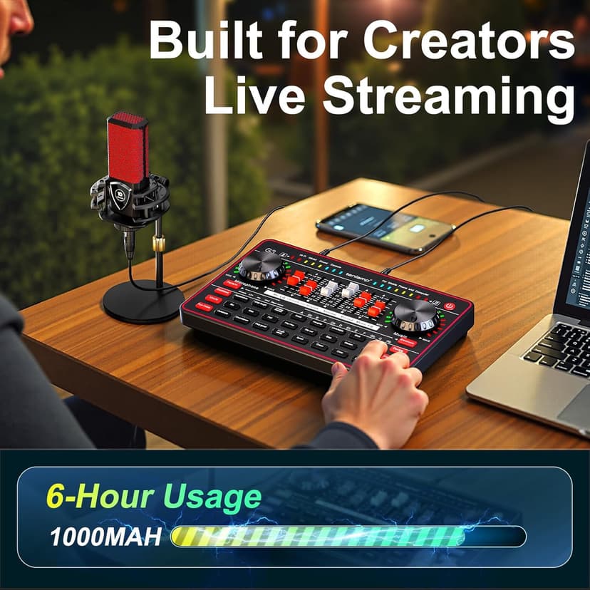 Podcast Microphone Bundle with Live Sound Board Audio Mixer, Podcast Equipment Bundle with 3.5mm Condenser Microphone for Pc/Phone Live Streaming Singing Gaming, Soundboard with Voice Changer, Denoise