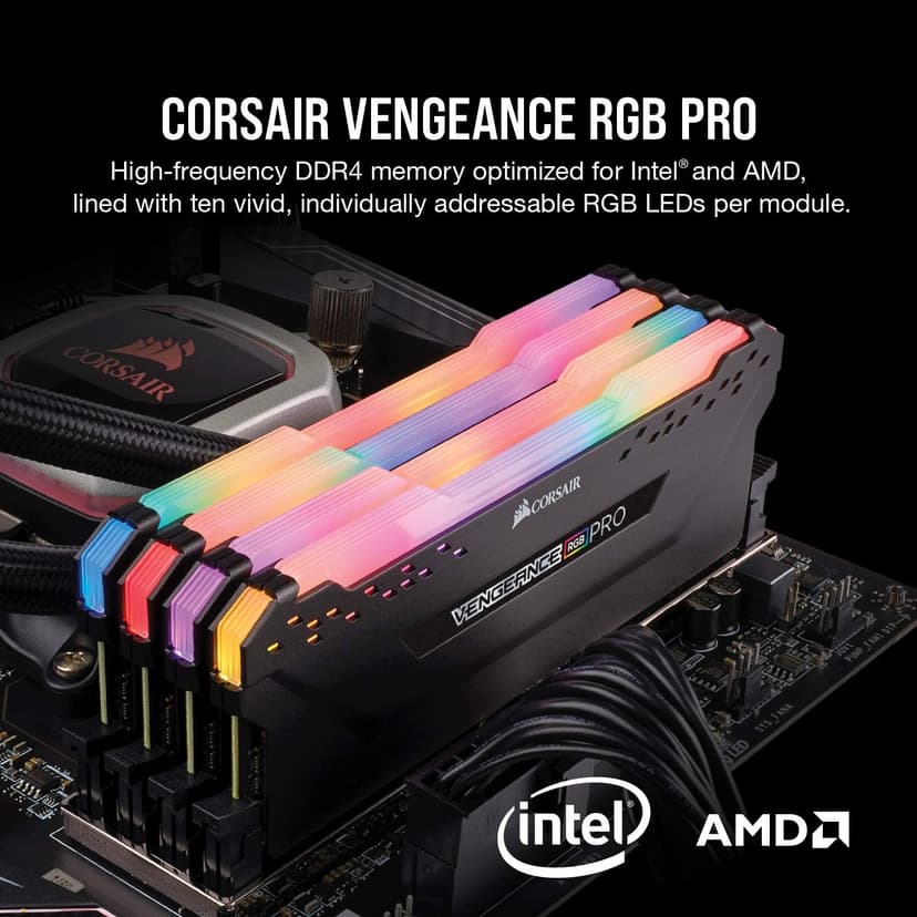 CORSAIR VENGEANCE RGB PRO DDR4 RAM 16GB (2x8GB) 3200MHz CL16-18-18-36 1.35V Intel AMD Desktop Computer Memory - Black (CMW16GX4M2C3200C16)