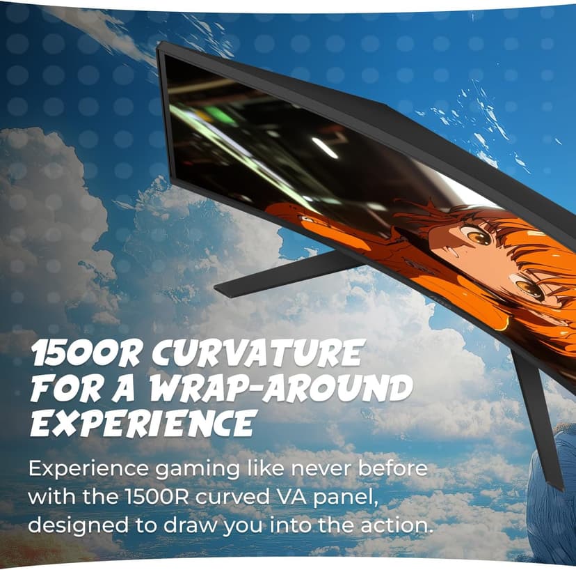 AOC CQ32G4VE 32" Curved Frameless Gaming Monitor 2K QHD, 1500R Curved VA, 180Hz, 0.5ms Response Time, 2X Display Port, 2X HDMI, Gaming Console Compatible, 3-Year Zero Dead Pixel Guarantee