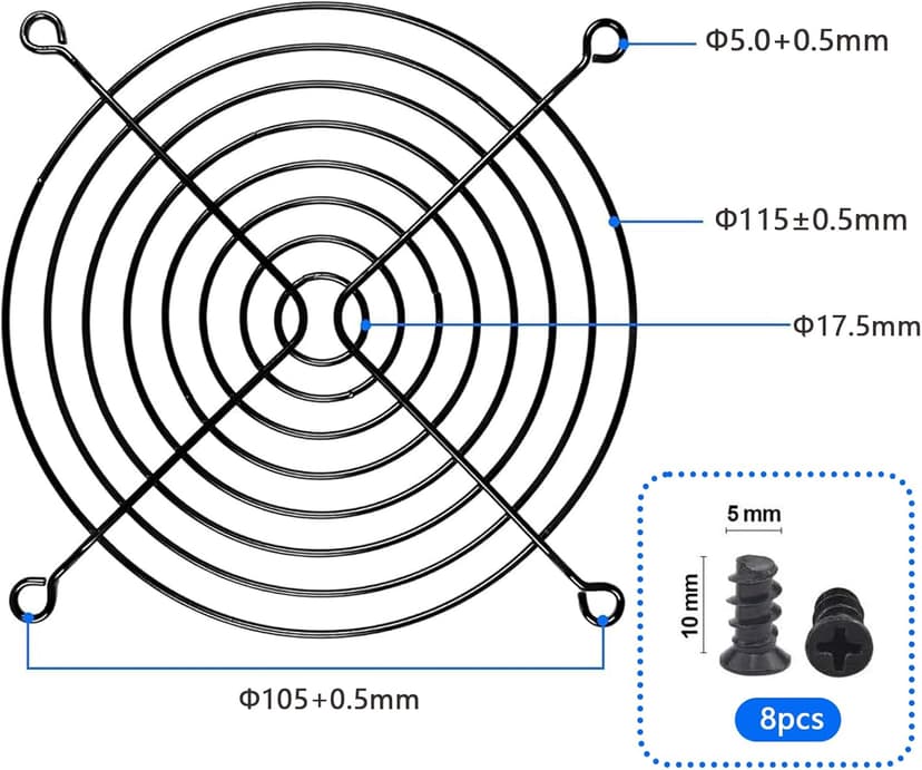 120mm Fan Grill,PC Fan Cover,Black PC Fan Grill Guard,Metal Slivery Black Replacement Screws,for PC Ventilator,2Pack.