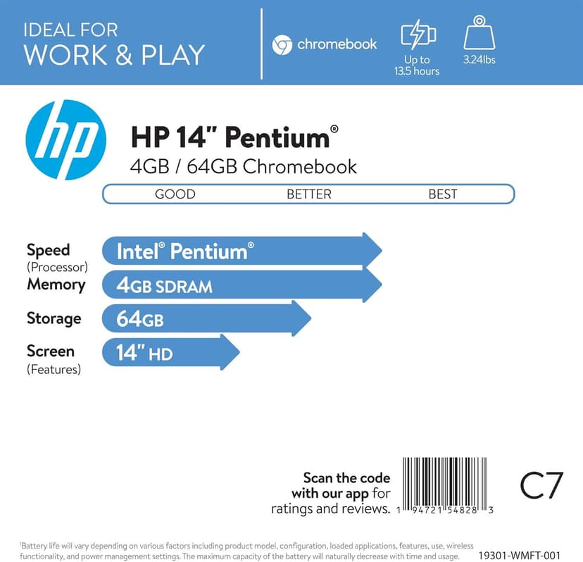HP 2020 Flagship 14 Chromebook Laptop Computer 14-inch HD SVA Anti-Glare Display Intel Celeron N5000 Processor 4GB DDR4 64GB eMMC WiFi Webcam Chrome OS (Renewed)