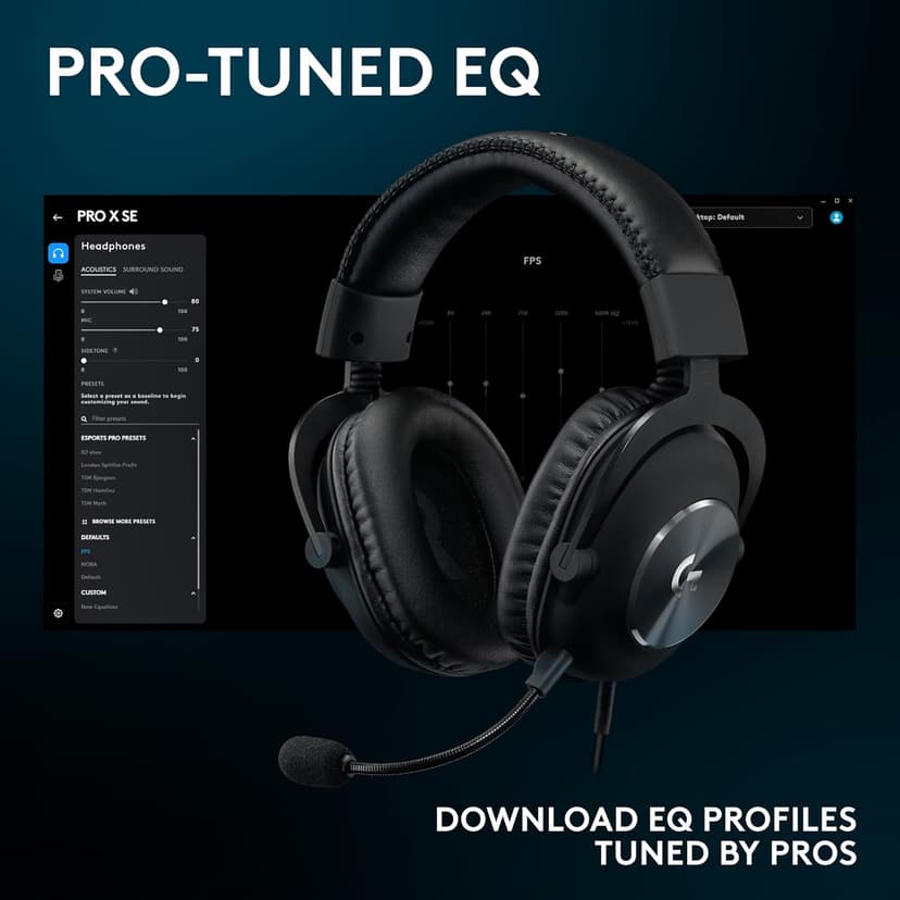 Logitech G Pro X SE Wired Gaming Headset: Blue VO!CE Detachable Boom Mic, DTS 7.1, 50 mm Drivers, USB/3.5mm Aux, USB DAC Included, for PC, Xbox, PS5, PS4 - Black