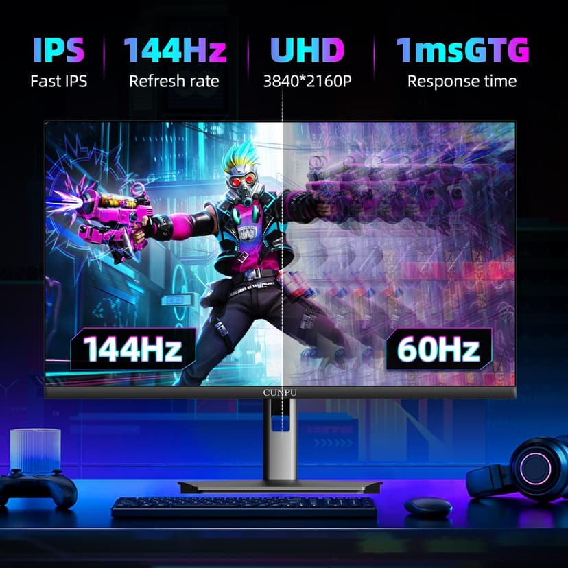 27 Inch 4K 144Hz Gaming Monitor, UHD 3840x2160 Fast IPS Panel PC Monitor, 135% sRGB, Freesync & G-sync, Support PS5 120Hz VRR, HDMI 2.1,DP 1.4, Height/Vertical Adjustment, Built-in Speaker