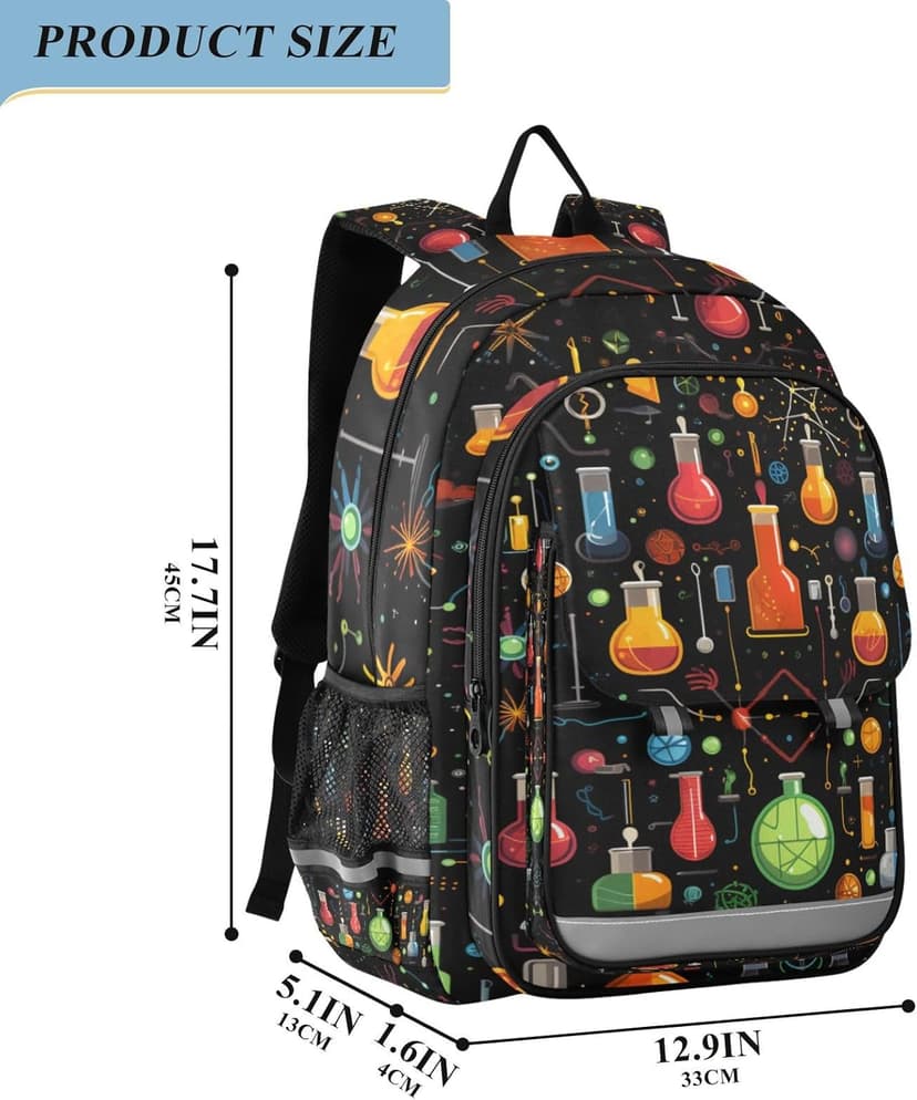 Cartoon Chemistry Backpack Kids School Bag Lightweight Laptop Backpack Elementary Capacity Student Bookbags for Travel Daypack with Reflective Stripes