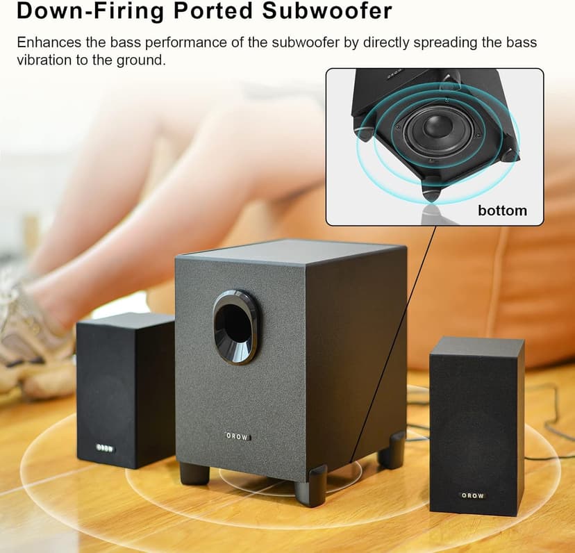 OROW S211 New USB-Powered 2.1 Multimedia Speakers System with Subwoofer,16W Computer Speakers,Strong Bass,3.5mm Audio Inputs,Great for PC/PS4/TV (Wooden)