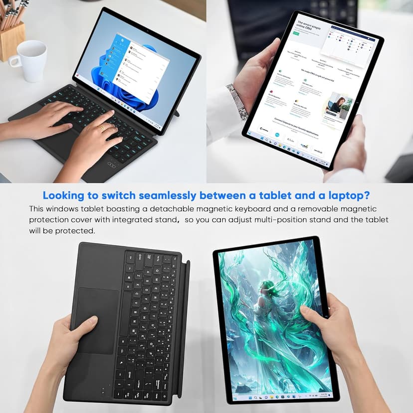 EYY 2 in 1 Laptop/Tablet Computer, Intel N100 (UP to 3.40GHz), 16GB LPDDR5 512GB SSD Windows 11 Laptop, 14" 1920*1200 Resolution 16:10 Touchscreen, Wifi 6, BT5.2, HDMI, Backlit Keyboard, Dual Camera