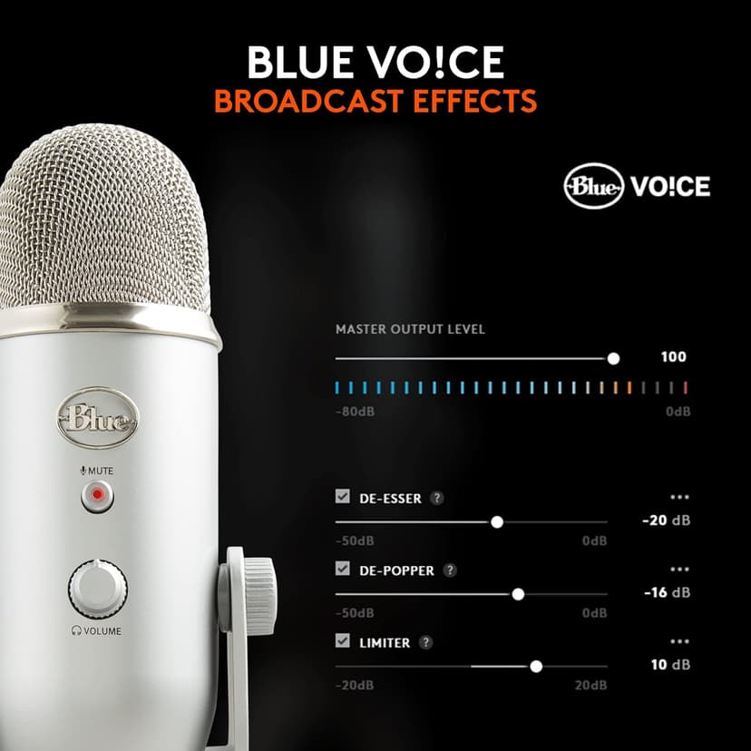 Logitech Creators Blue Yeti USB Microphone for Gaming, Streaming, Podcast, YouTube, Discord, PC, Studio Sound, Plug & Play-Silver