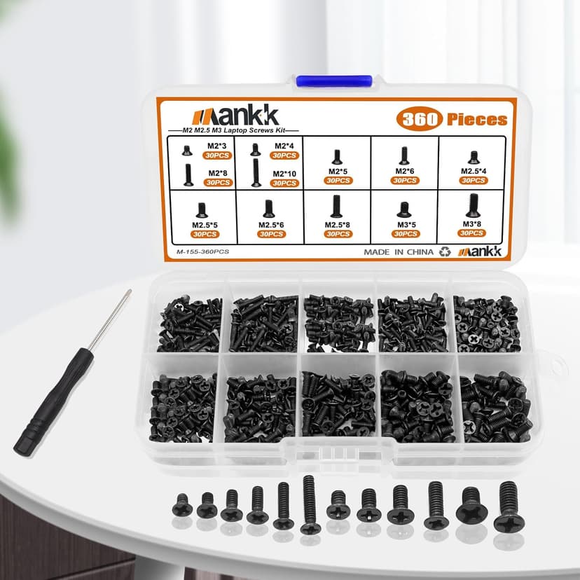 mankk 360PCS Laptop Screws 12 Sizes M2 M2.5 M3 Replacement Computer Tiny Screws Motherboard Screw with Screwdriver for Laptop PC Repair & DIY