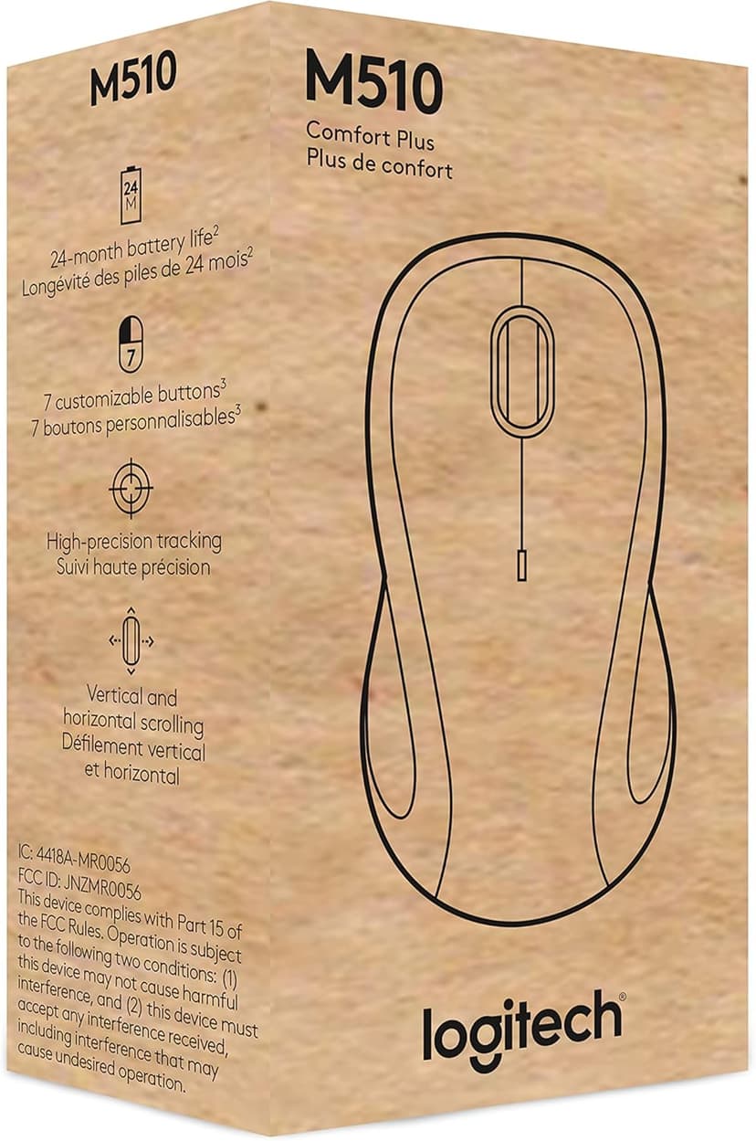 Logitech M510 Wireless Mouse, Mouse for Laptop and PC with USB Unifying Receiver, Programmable Buttons - Graphite