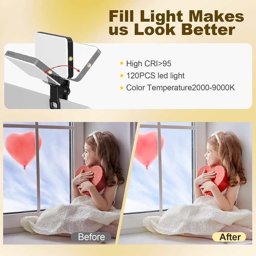 Selfie Light for iPhone with 120 LEDs, 3000mAh Rechargeable Portable Selfie Light, Led Phone Light fo Ideal for Video Conferencing, Makeup, and TikTok. Compatible with Phone, Laptop, and Camera