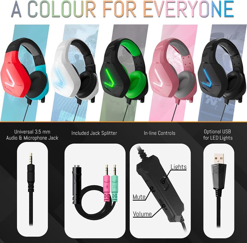 Orzly Gaming Headset with Mic for Nintendo Switch OLED and Lite Joycon Color Match with Led Light Microphone & Remote - Hornet RXH-20 Tanami Edition