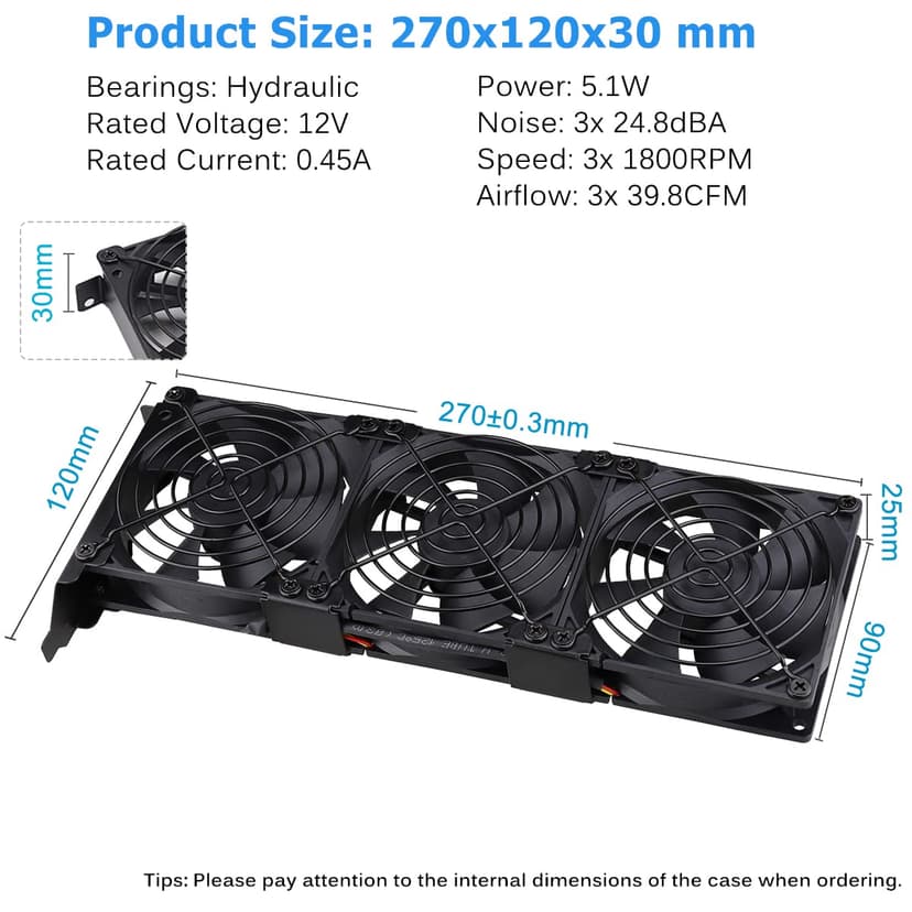 GDSTIME Graphic Card Fans, PCI Slot 3 x 90mm 92mm Fans, Graphics Card Cooler, Video Card VGA Cooler