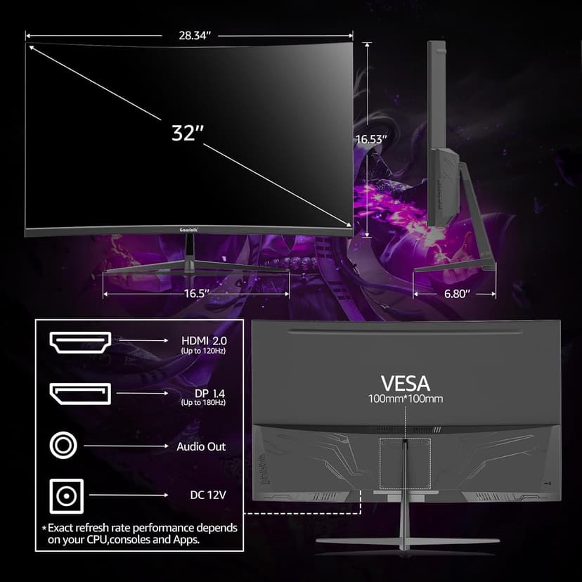 32 inch Gaming Monitor 1800R Curved Computer Monitors 165HZ / 180HZ PC Monitors VA Screen for Home, Office and Dormitory, QHD 1440P Computer Monitor Support HDMI & DP