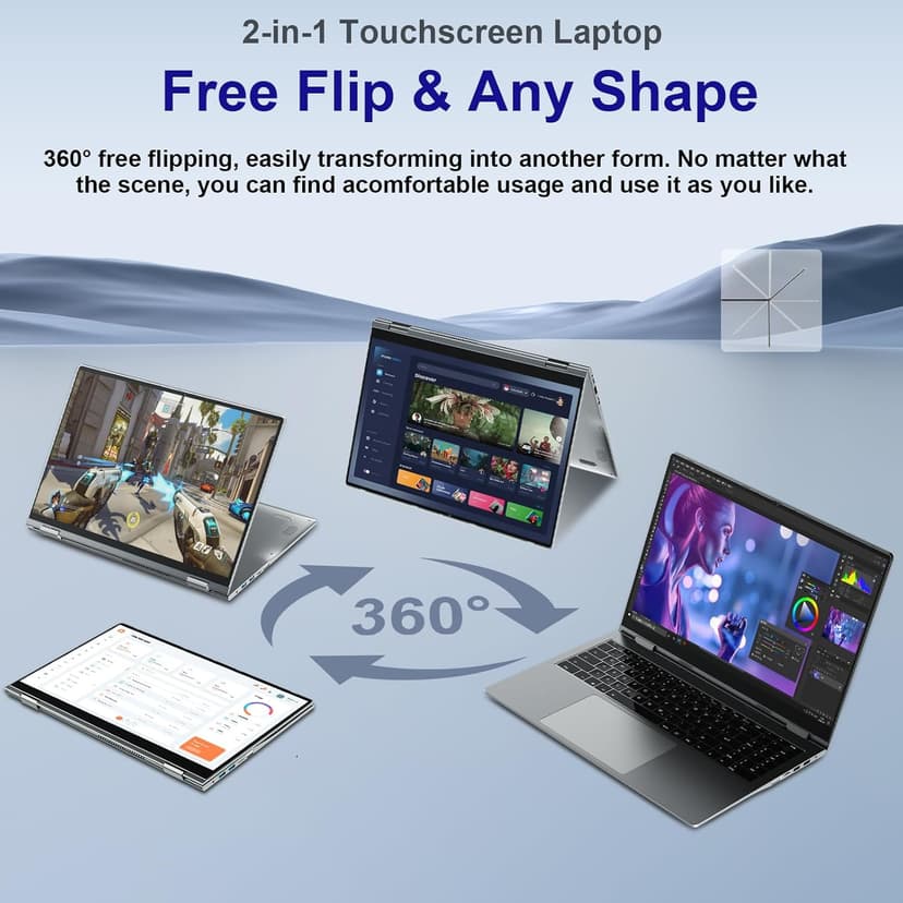 jumper 2 in 1 Laptop, 16 inch Convertible Laptop Computer with IPS FHD 360 Degree Touchscreen, 640GB Storage, 16GB RAM, Fingerprint Reader, Backlit Keyboard, Celeron N5095, 53.2WH, WiFi 6