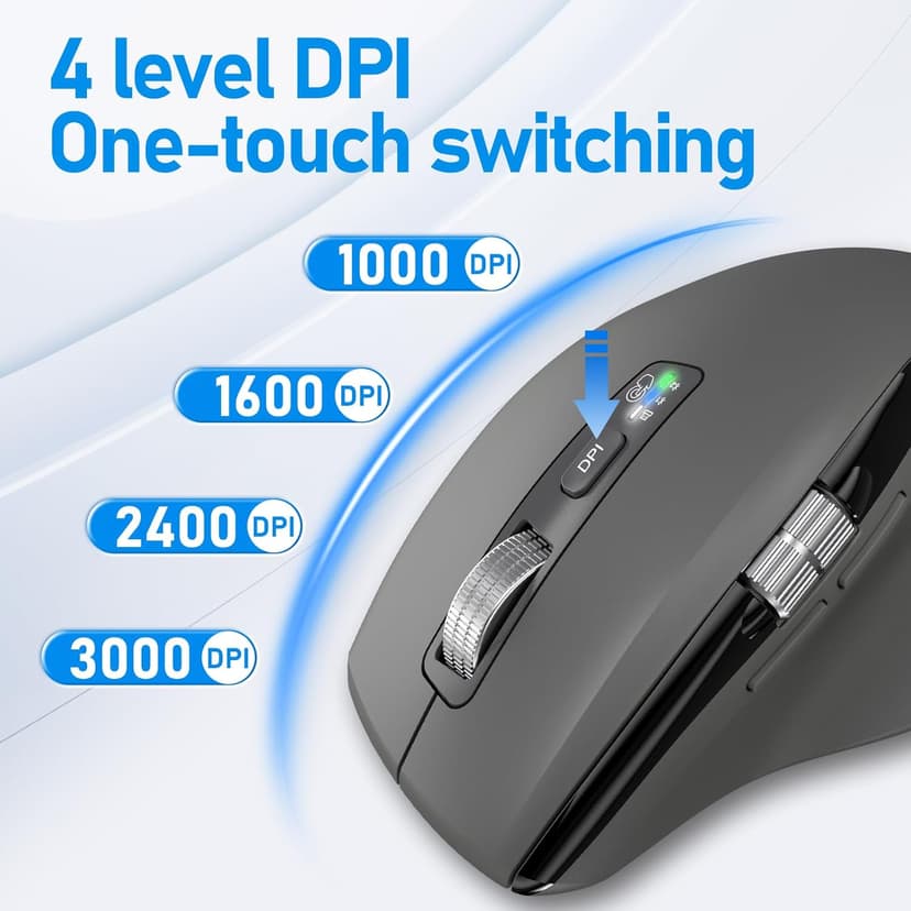 Wireless Bluetooth Side Scroll Mouse with Multi-Device, Ergonomic Computer Mice with Smart Flying Scroll, Quiet Click for Computer, Laptop, iPad, Tablet, MacBook (Grey)