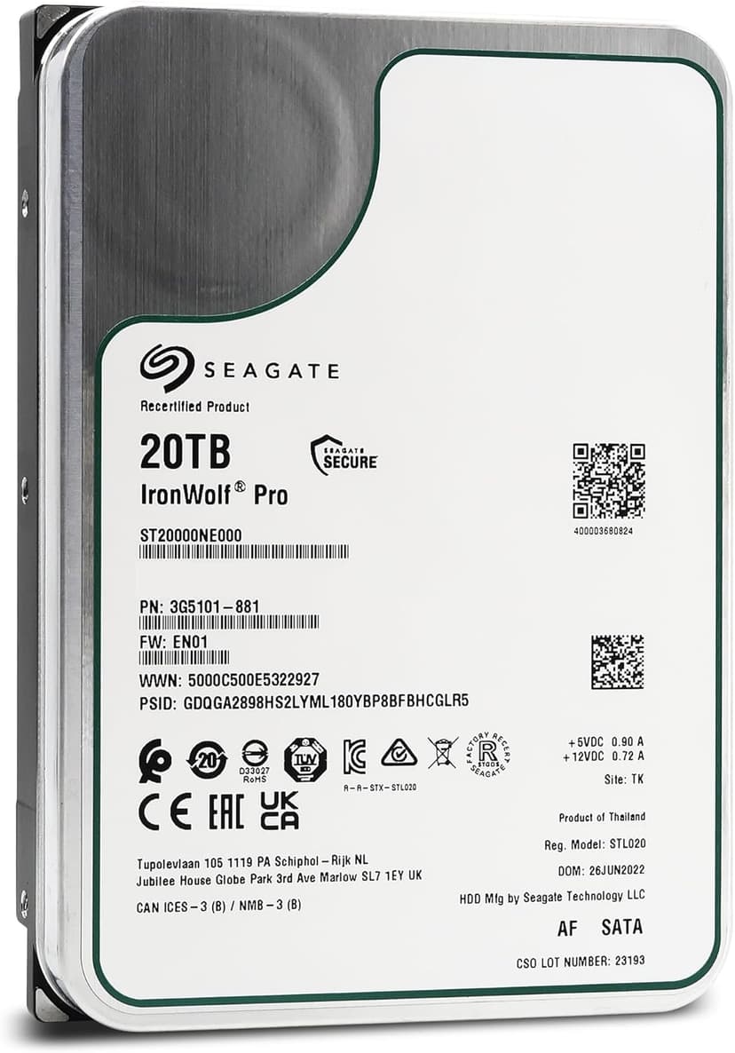 Seagate ST20000NE000 IronWolf Pro 20TB NAS Internal Hard Drive HDD – CMR 3.5 Inch SATA 6Gb/s 7200 RPM (Renewed)