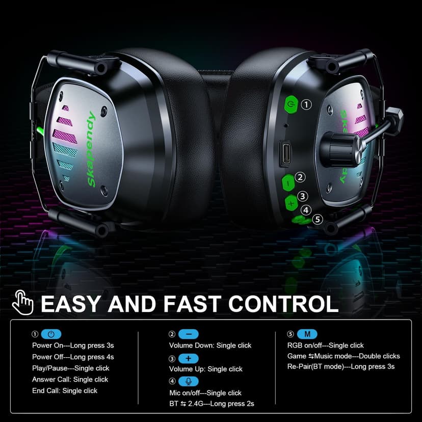 VK81 2.4GHz Wireless Gaming Headset for PS5, PS4, PC - Bluetooth Gaming Headphones with Noise Canceling Mic, Low Latency, Stereo Sound, 50+Hr Battery, RGB Headset Game Boy Accessories, Black