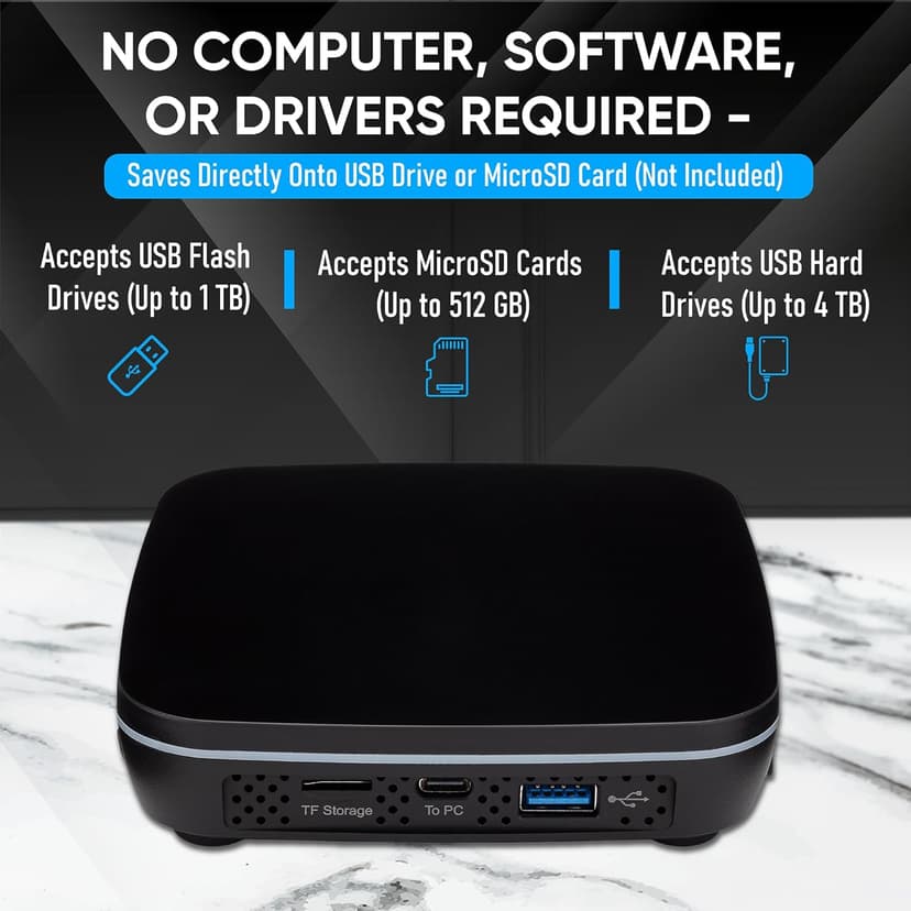 ClearClick 4K HD Video Capture Box 2.0 (Second Generation) - Record Audio and Video from 4K HDMI Sources [Content-Protected Sources Not Supported] - Saves onto USB Flash Drive or MicroSD Card