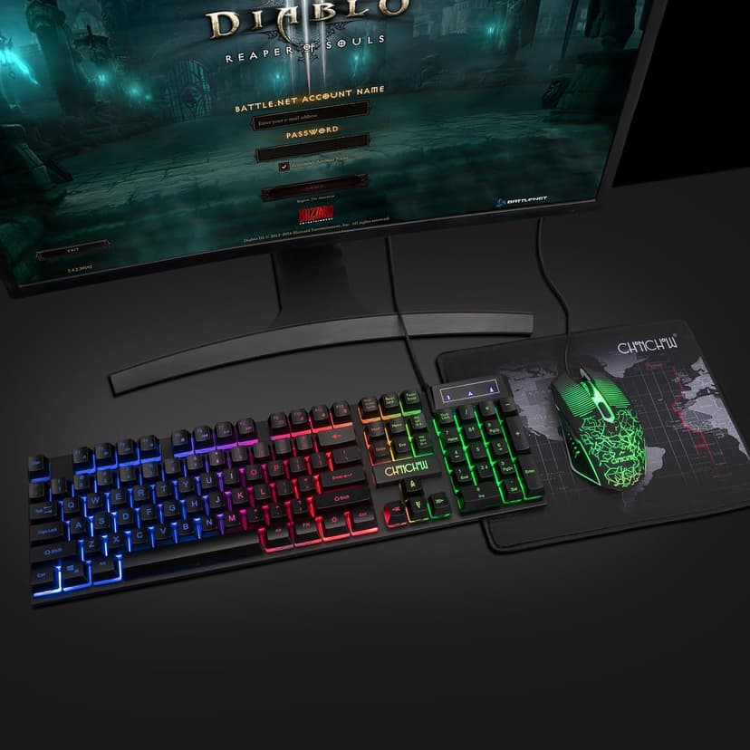 CHONCHOW Gaming Keyboard and Mouse Led Backlit USB Wired with Light Up 104Key 3600DPI 2 Side Button Mouse Keyboard Mechanical Feeling Compatible with PC Mac OS Xbox Ps4 Ps5 with Mousepad