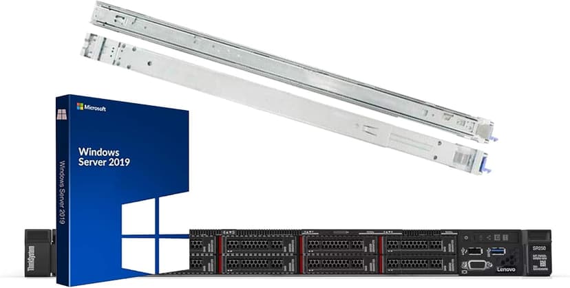Lenovo ThinkSystem SR250 Rack Server Bundle with Rail Kit, Windows Server 2019, Intel Xeon E-2136 6-Core 3.3GHz, 128GB DDR4, 8TB SSD, RAID