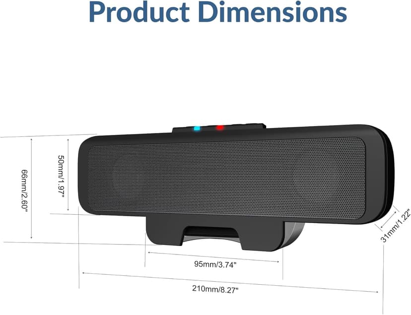 Cyber Acoustics USB & Bluetooth Speaker Bar (CA-2890BT) – USB Powered Speaker with Speakerphone for PC and Bluetooth to Simultaneously Connect to Smartphones, Clamps to Monitor, Convenient Controls