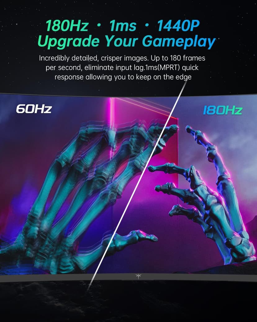 27 inch Gaming Monitor, 1440P Curved Monitor, 180Hz, 144Hz, 2K, 1500R, 1ms, FreeSync/G-Sync Compatible, DisplayPort/HDMI/USB, Ultrawide PC Vesa/Wall Mount Computer Monitor, H27S17