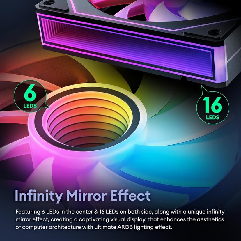 6 Pack RGB Fans, Infinity Mirror, Cable Connector 3 Pin 5V Addressable RGB Fans with Controller (Not Daisy Chain), PWM PC Fan 1800 RPM, 52.4 CFM, Infinity Series