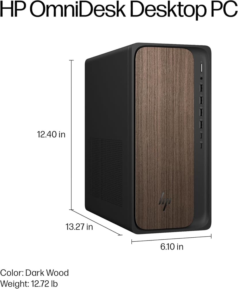 HP OmniDesk Desktop PC, Intel Core Ultra 7 265, 32 GB RAM, 2 TB SSD, Intel Graphics, Windows 11 Home, Microsoft Copilot, Dark Wood, M03-0060 (2025)