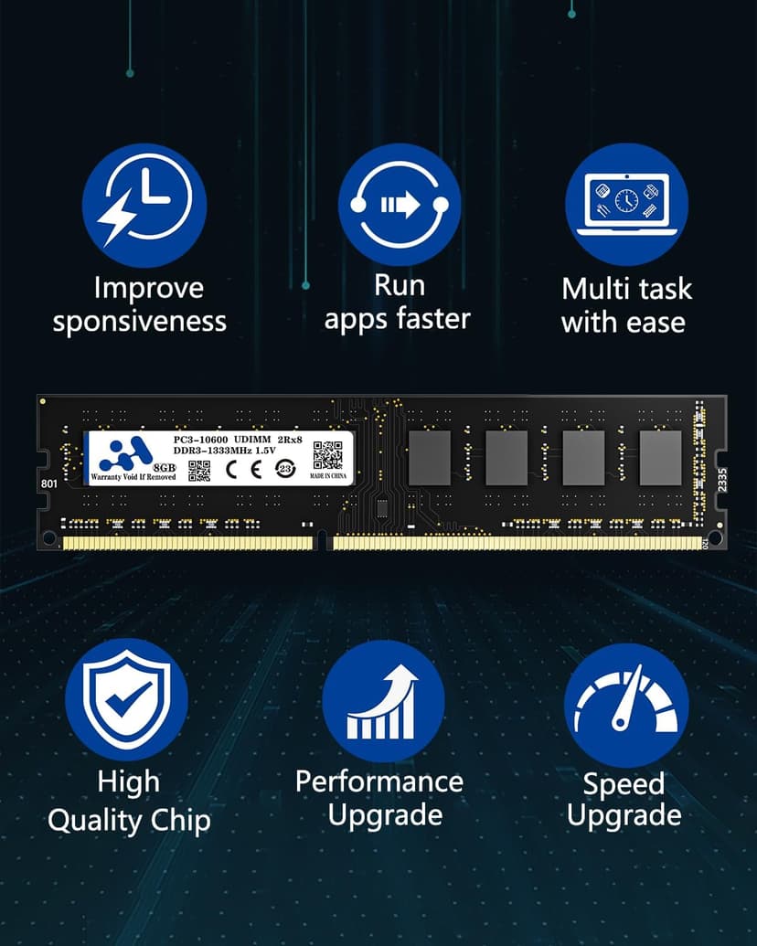 Ram DDR3 1333MHZ,8GB Desktop Memory CL9 1.5V Non-ECC Unbuffered DIMM PC3-10600,240PIN Intel AMD Compatible Computer PC Memory-Black(Only Support Desktop)