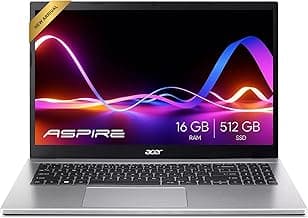acer Aspire Premium Slim Laptop - 15.6" Full HD IPS 1080P Display - AMD Ryzen 3 7330U Quad-Core Processor - 16GB RAM - 512GB NVMe SSD - Webcam - Wi-Fi 6 - AI PC - Windows 11 Pro - No Mouse