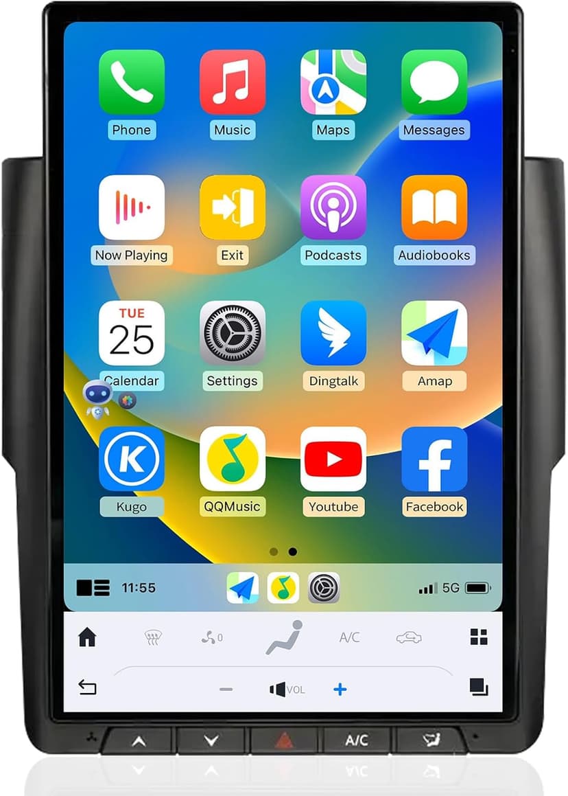 Qualcomm Car Radio for Dodge Ram 2013-2019 Stereo Replacement Head Unit 14.4 Inch 2K IPS Touch Screen Tesla Style Carplay Android Auto GPS Navigation
