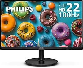 Philips 22 inch Class Thin Full HD (1920 x 1080) Monitor, 100Hz Refresh Rate, VESA, HDMI x1, VGA x1, LowBlue Mode, Adaptive Sync, 4 Year Advance Replacement Warranty, 221V8LB
