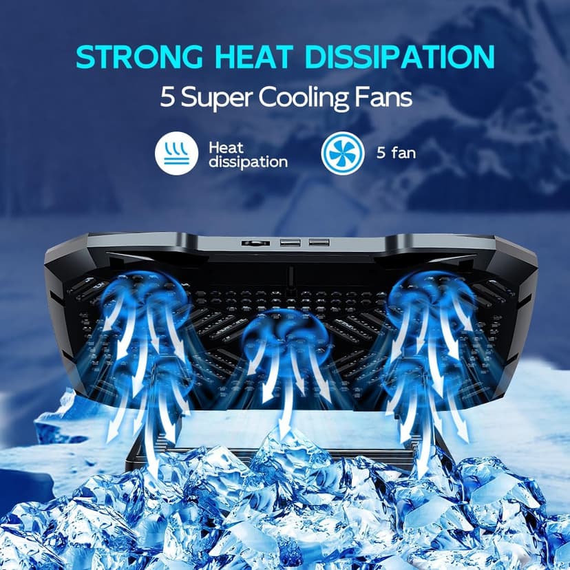 Laptop Cooling Pad Laptop Cooler Stand, Laptop Fan Cooling Pad for 12-15.6 Inch Laptop Notebooks, 5 Quiet Fans, 5 Angle Adjustable Laptop Cooling Stand (Black)