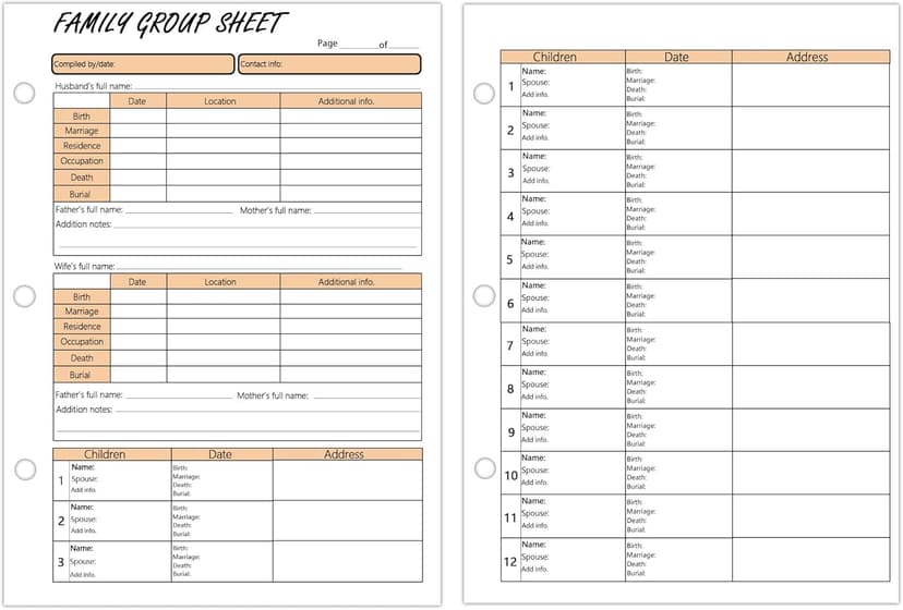 3 Hole 12th Generation Family Group Sheets,Two Sided Blank Genealogy Forms Genealogy Worksheets Archival Supplies for Research Ancestry Family Member History,8.5×11 Inches,50 Pcs