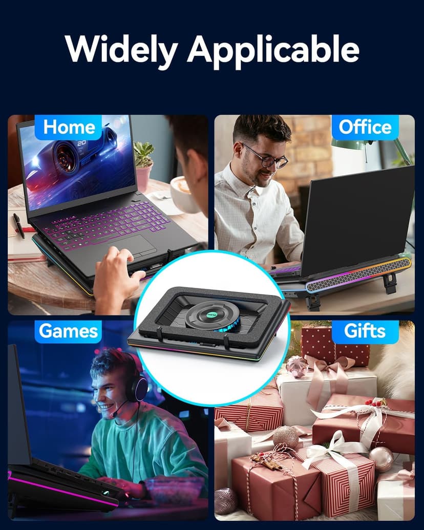 llano RGB Laptop Cooling Pad, Gaming Laptop Cooler with Powerful Turbofan, Fast Cooling Laptop 15.6-21in, Adjustable Speed, Touch Control, LCD Screen